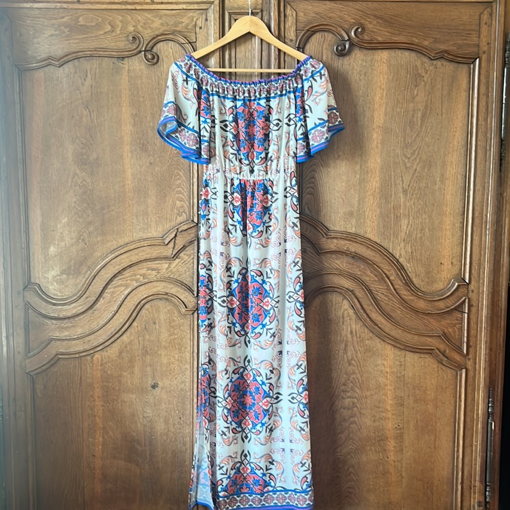 Flying Tomato bohemian short sleeve off the shoulder ruffle maxi dress - Picture 3 of 16